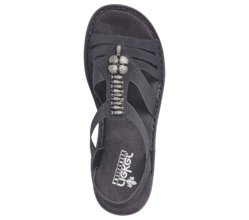 Sandale casual, dama, RIEKER, ANTISTRESS, 60806-00 negru, piele ecologica